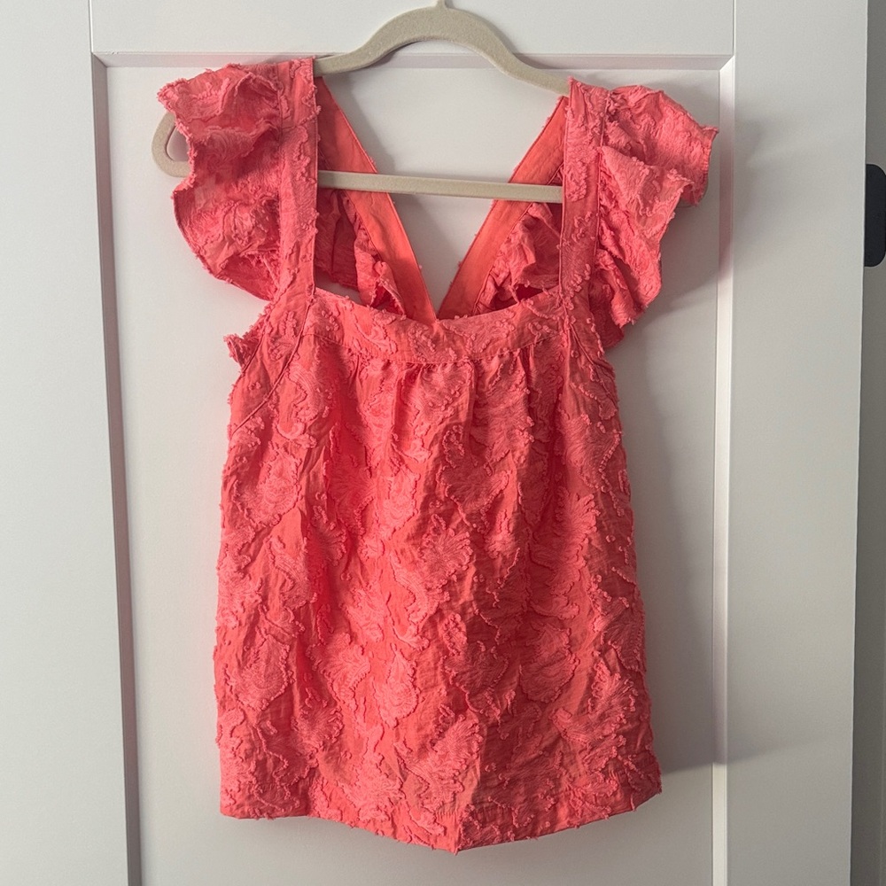 Anthropologie Coral Textured Ruffle Blouse
